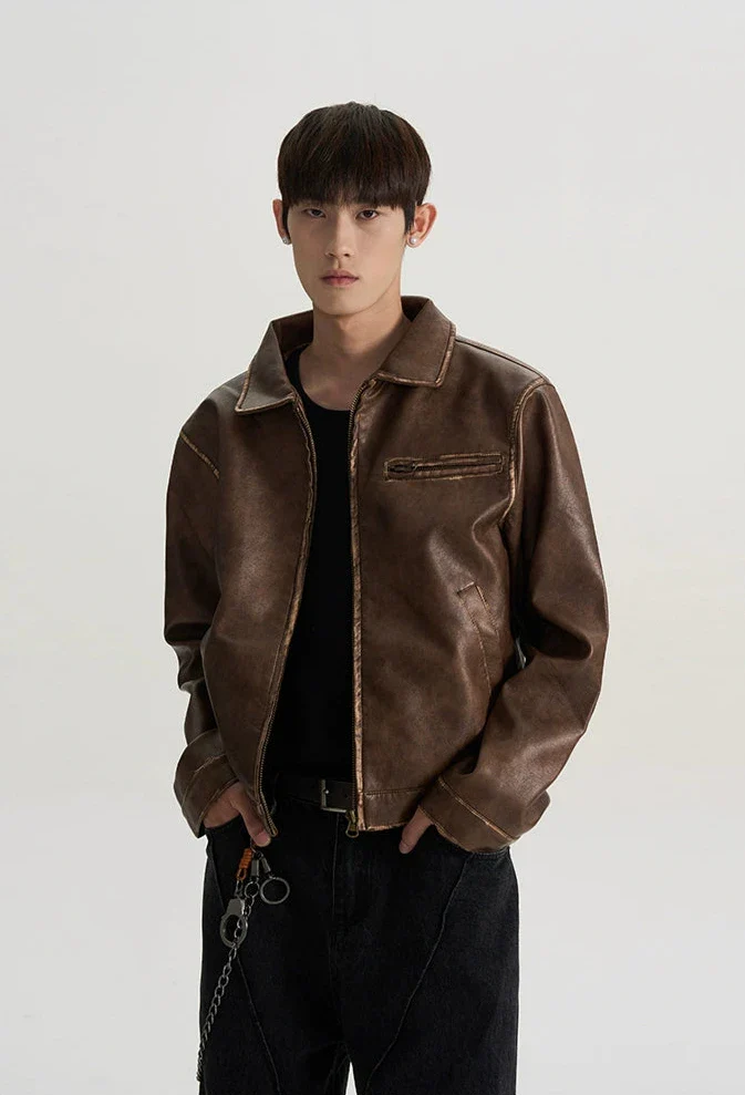 Vintage Leather Jacket with Zip Pocket - Image 3