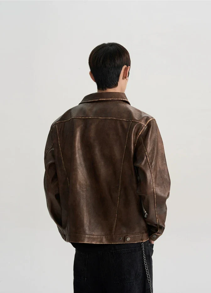 Vintage Leather Jacket with Zip Pocket - Image 6