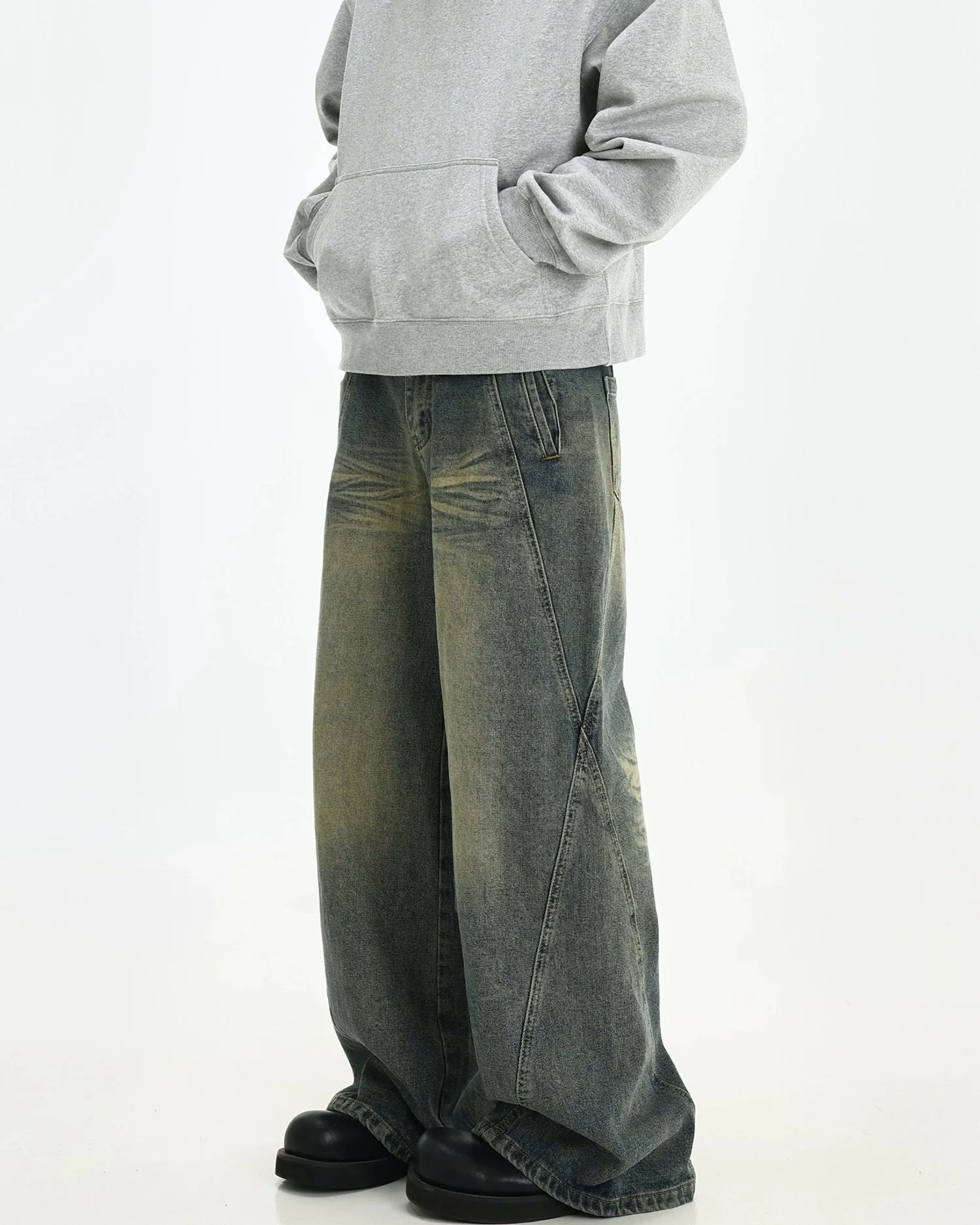 Vintage Wash Straight Leg Denim Jeans - Image 2