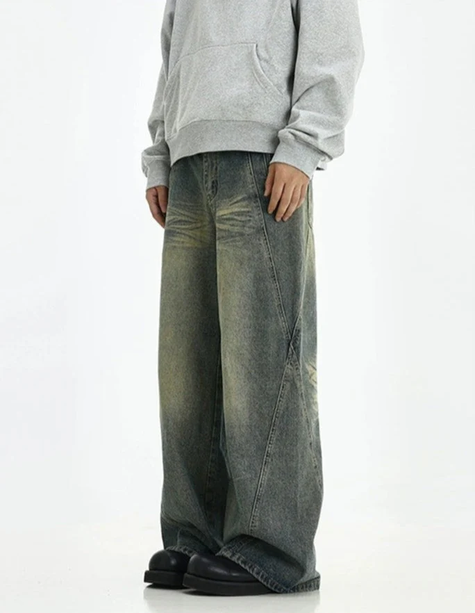 Vintage Wash Straight Leg Denim Jeans - Image 3