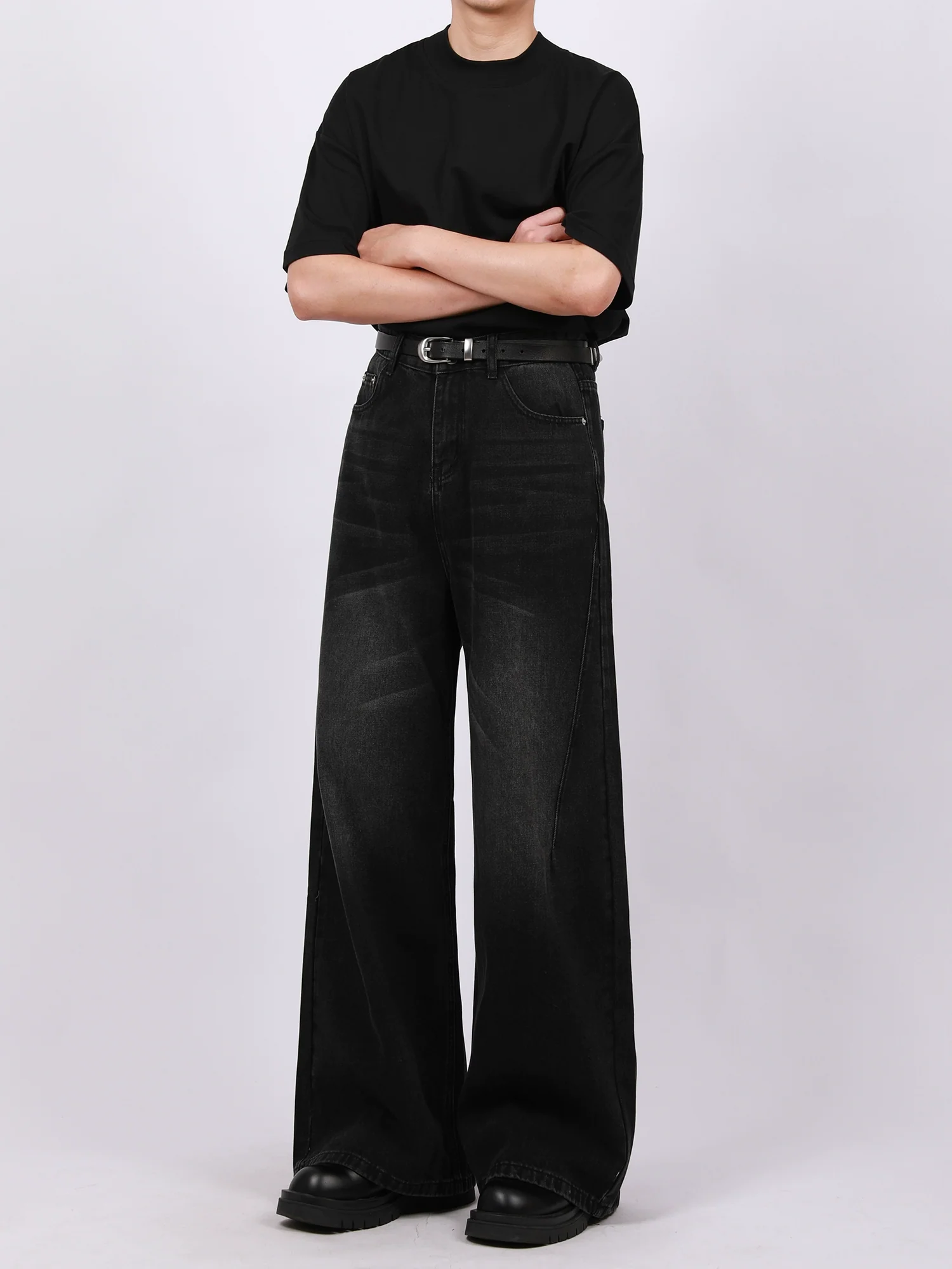 Vintage Washed Wide Leg Denim Pants - Image 2
