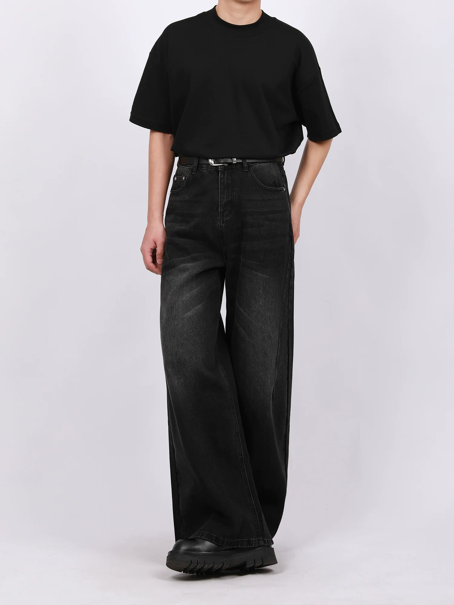 Vintage Washed Wide Leg Denim Pants - Image 4