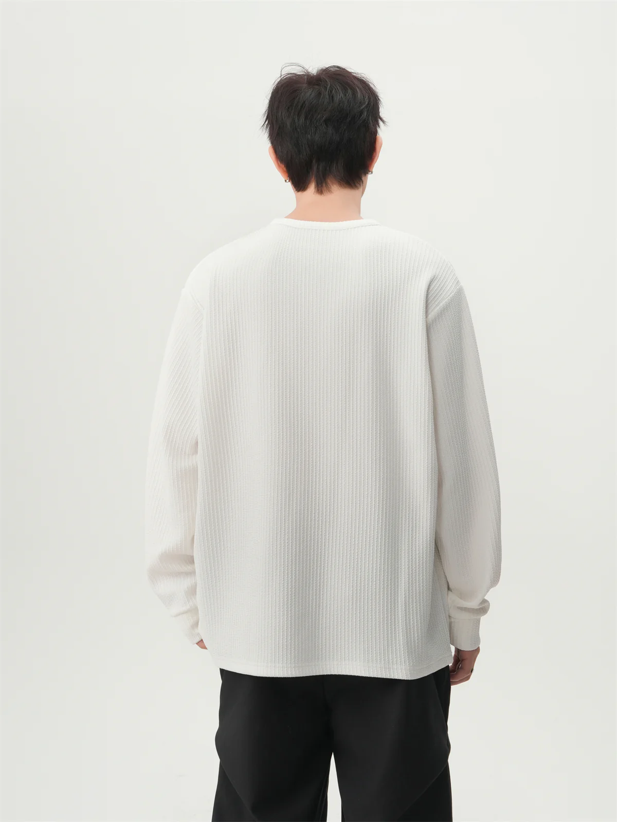 Waffle Pattern Half Button Long Sleeve Shirt - Image 11