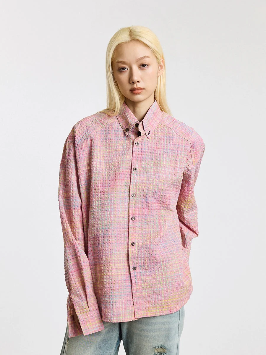 Waffle Texture Button-Up Long Sleeve Shirt