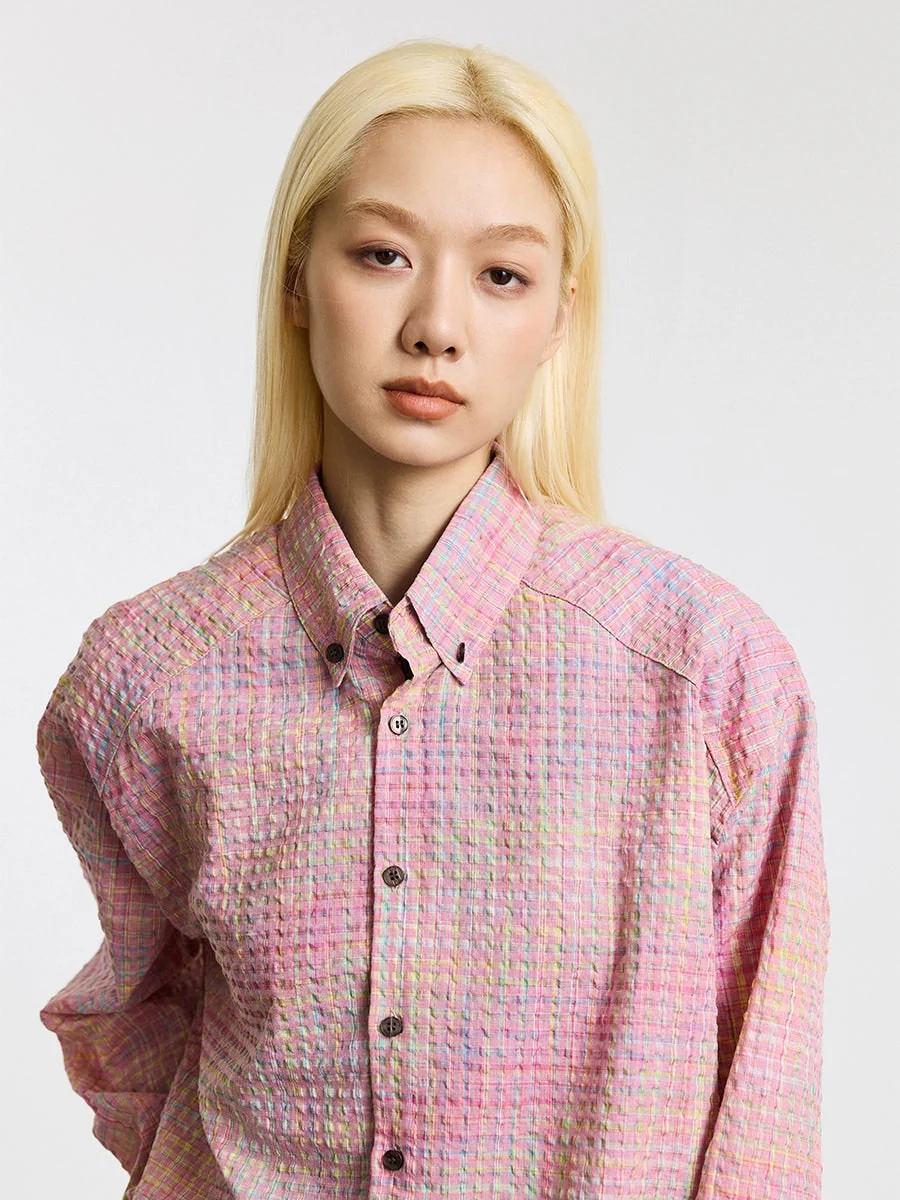 Waffle Texture Button-Up Long Sleeve Shirt - Image 5