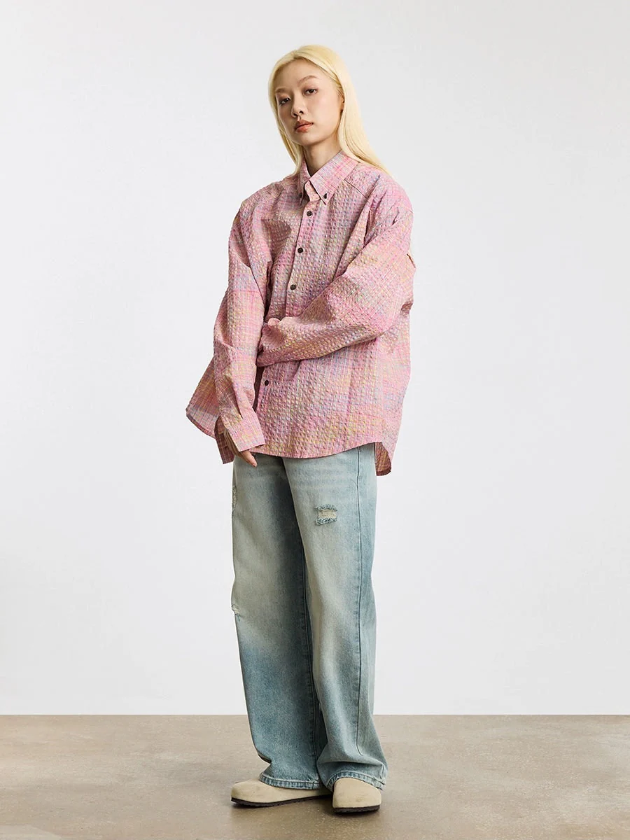 Waffle Texture Button-Up Long Sleeve Shirt - Image 7
