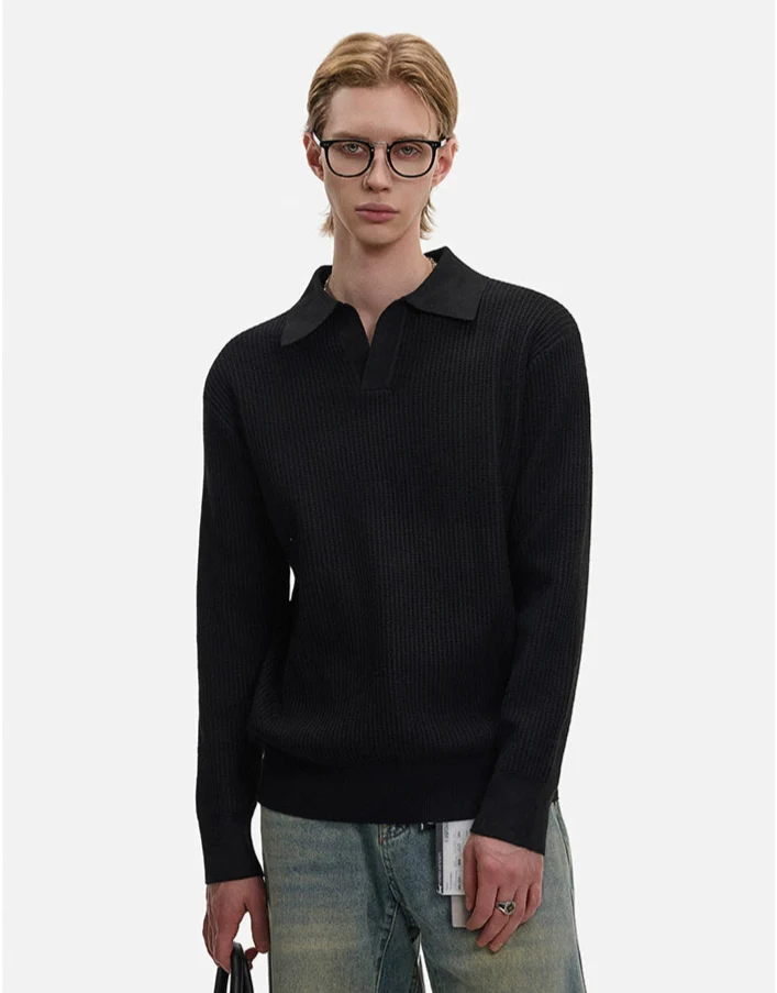 Waffle Textured Long Sleeve Polo Shirt - Image 2