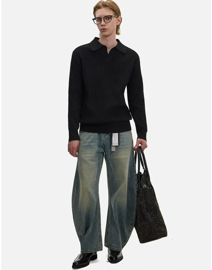 Waffle Textured Long Sleeve Polo Shirt - Image 6