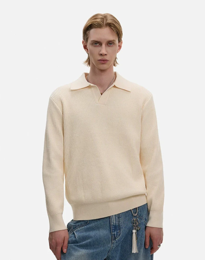 Waffle Textured Long Sleeve Polo Shirt - Image 7