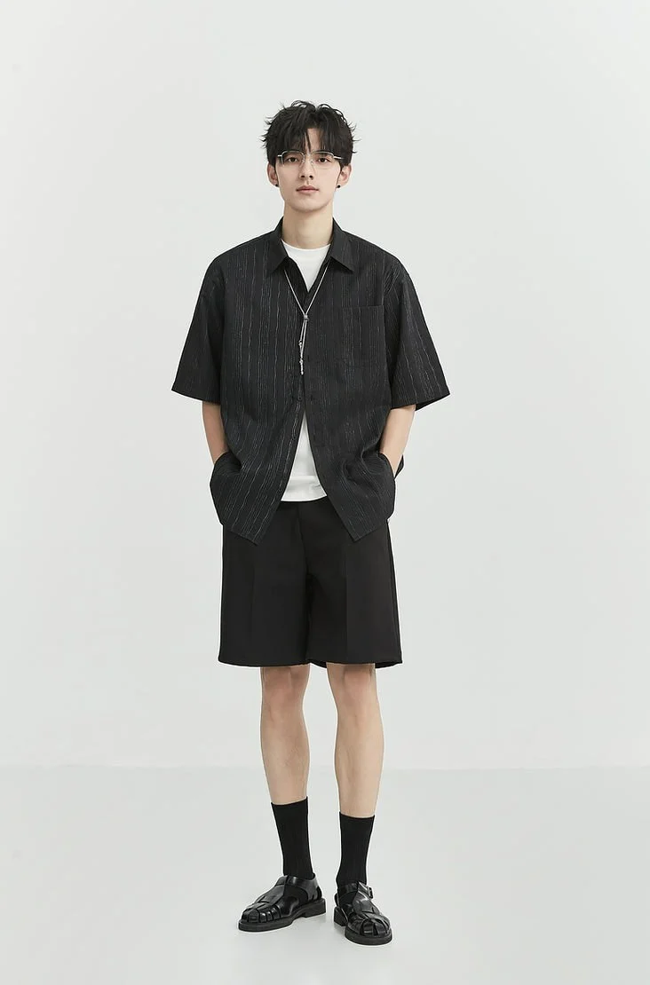 Wave-Stripe Short Sleeve Button Shirt with Pocket - Image 21