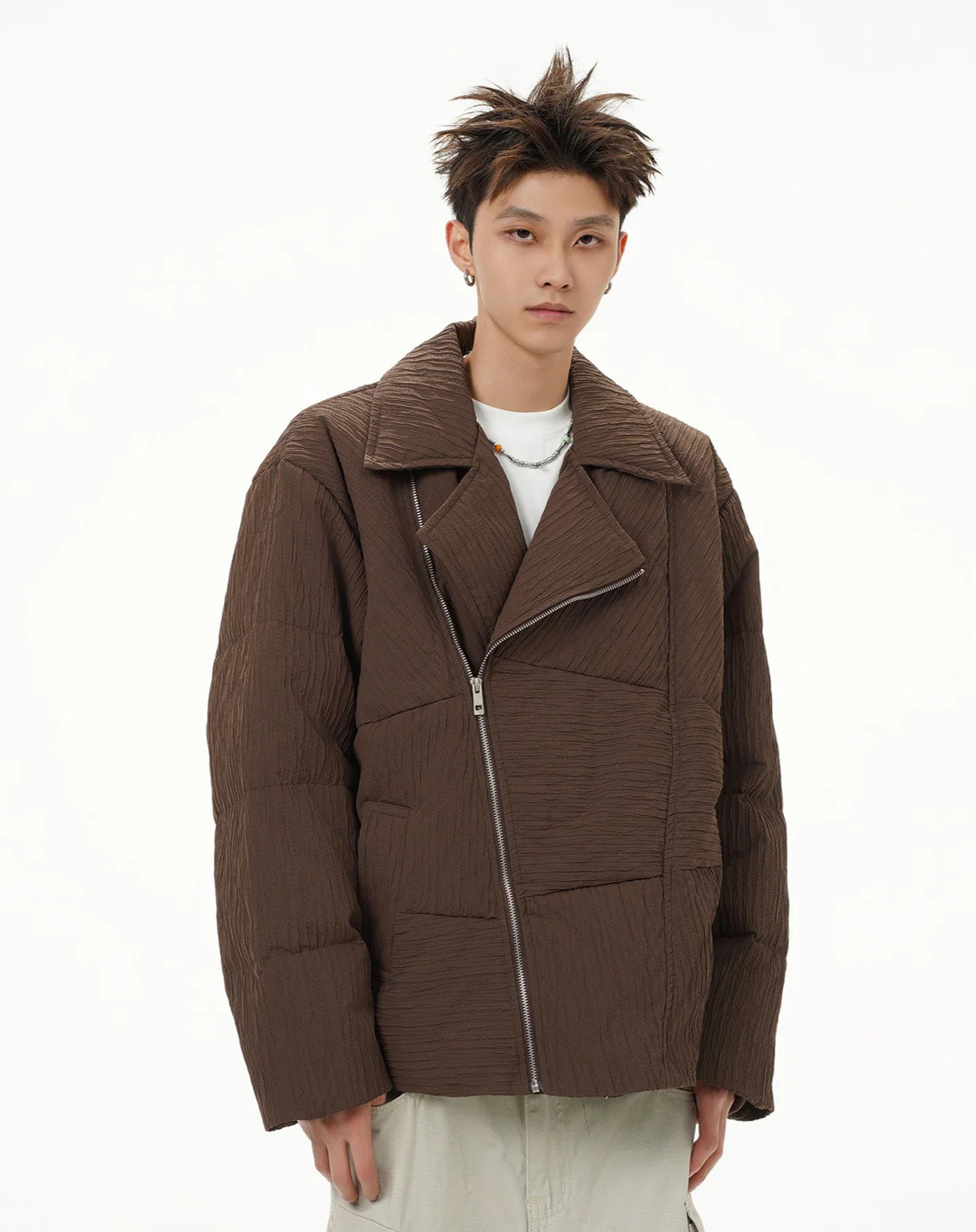 Wave Textured Asymmetric Zip Oversized Jacket - Image 3