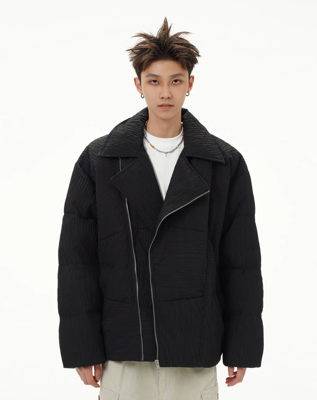 Wave Textured Asymmetric Zip Oversized Jacket - Image 8