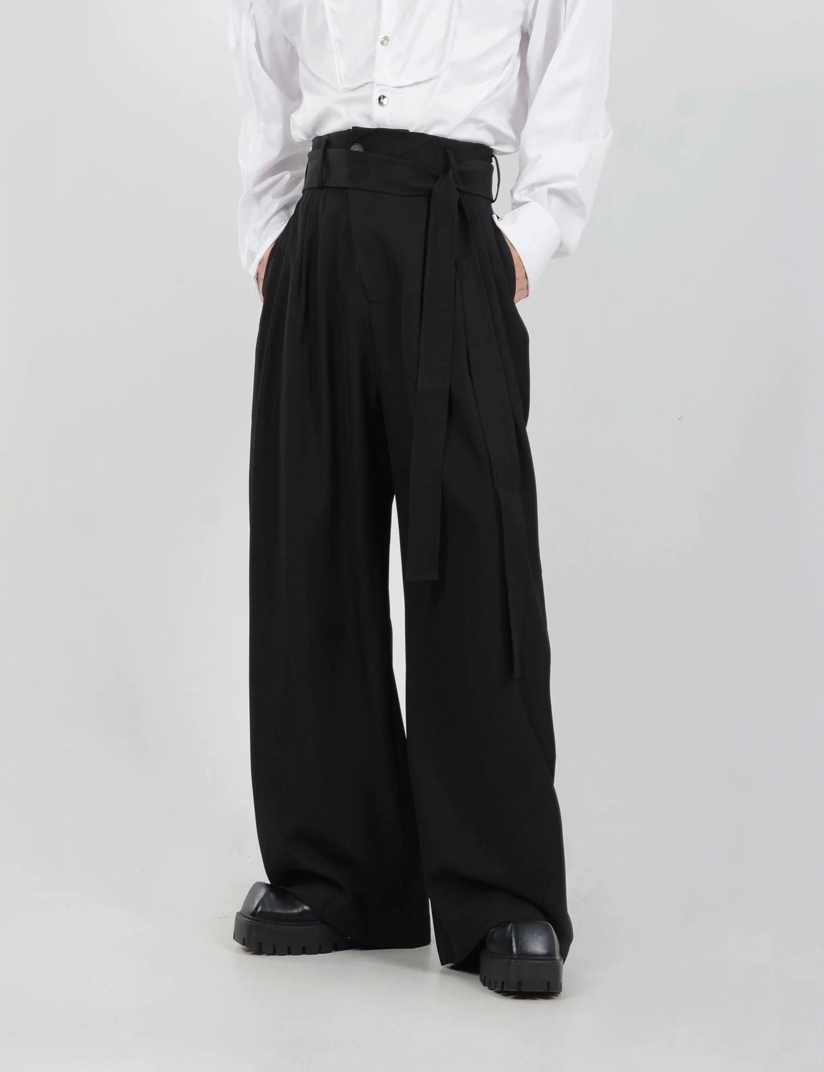 Wide Leg Belted Trousers with Pleat Detail - Image 11
