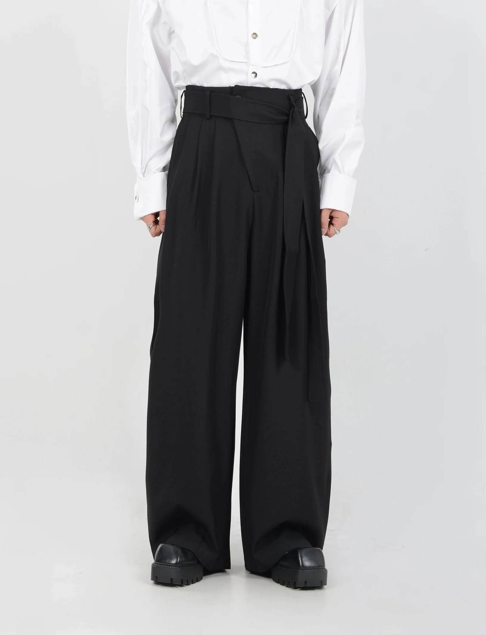 Wide Leg Belted Trousers with Pleat Detail - Image 13