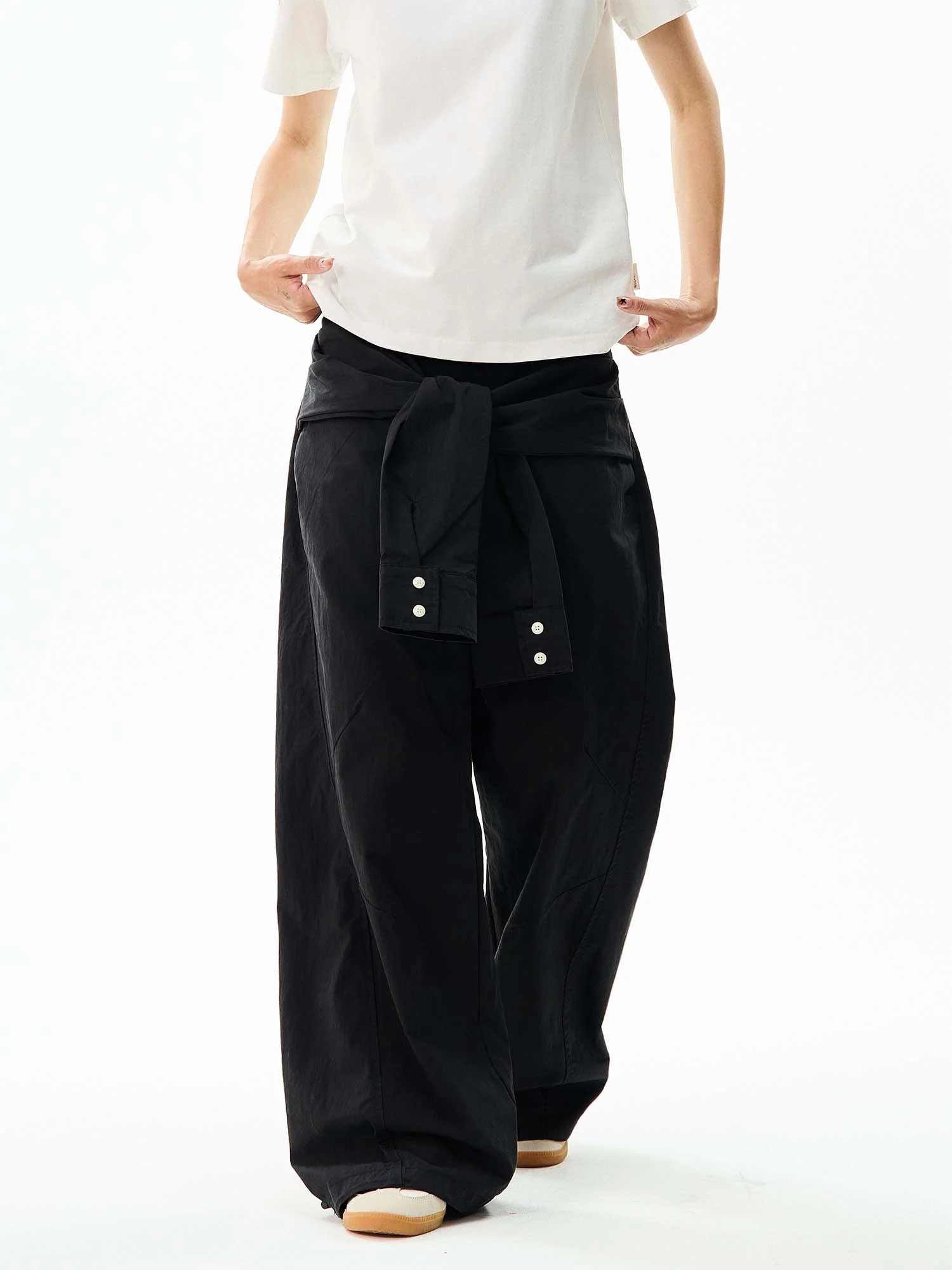 Wide-Leg Cargo Pants with Wraparound Belt Detail - Image 10