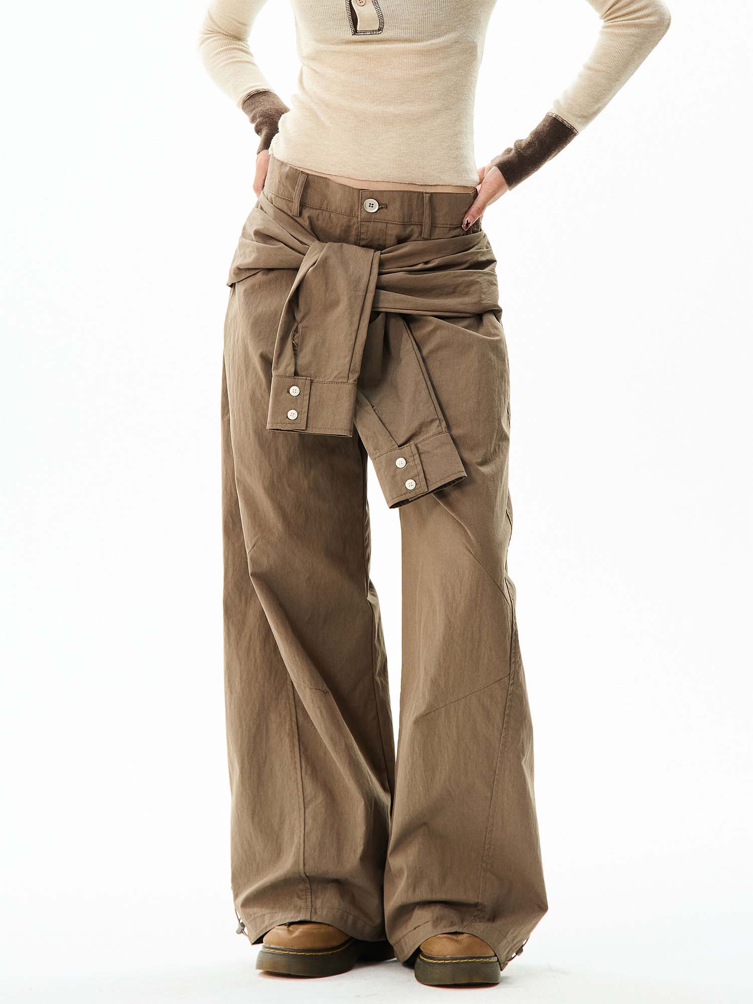 Wide-Leg Cargo Pants with Wraparound Belt Detail - Image 12