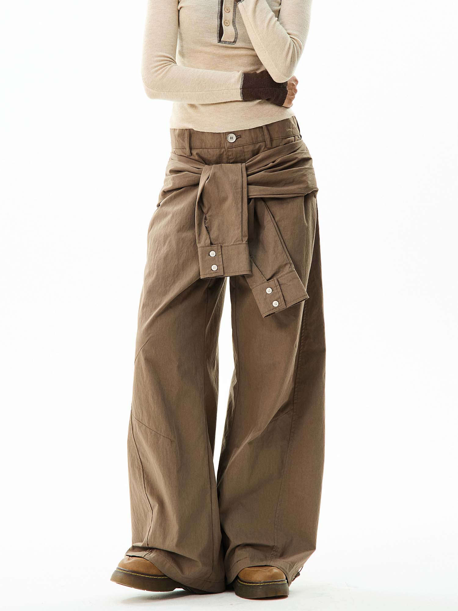 Wide-Leg Cargo Pants with Wraparound Belt Detail - Image 13