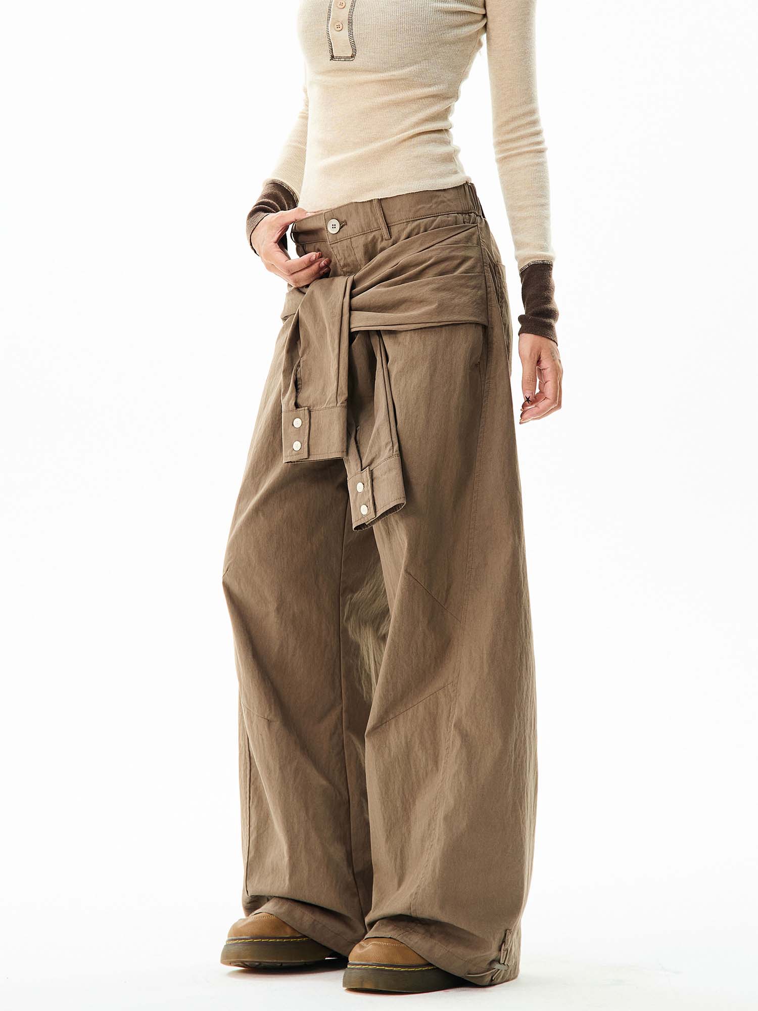 Wide-Leg Cargo Pants with Wraparound Belt Detail - Image 14