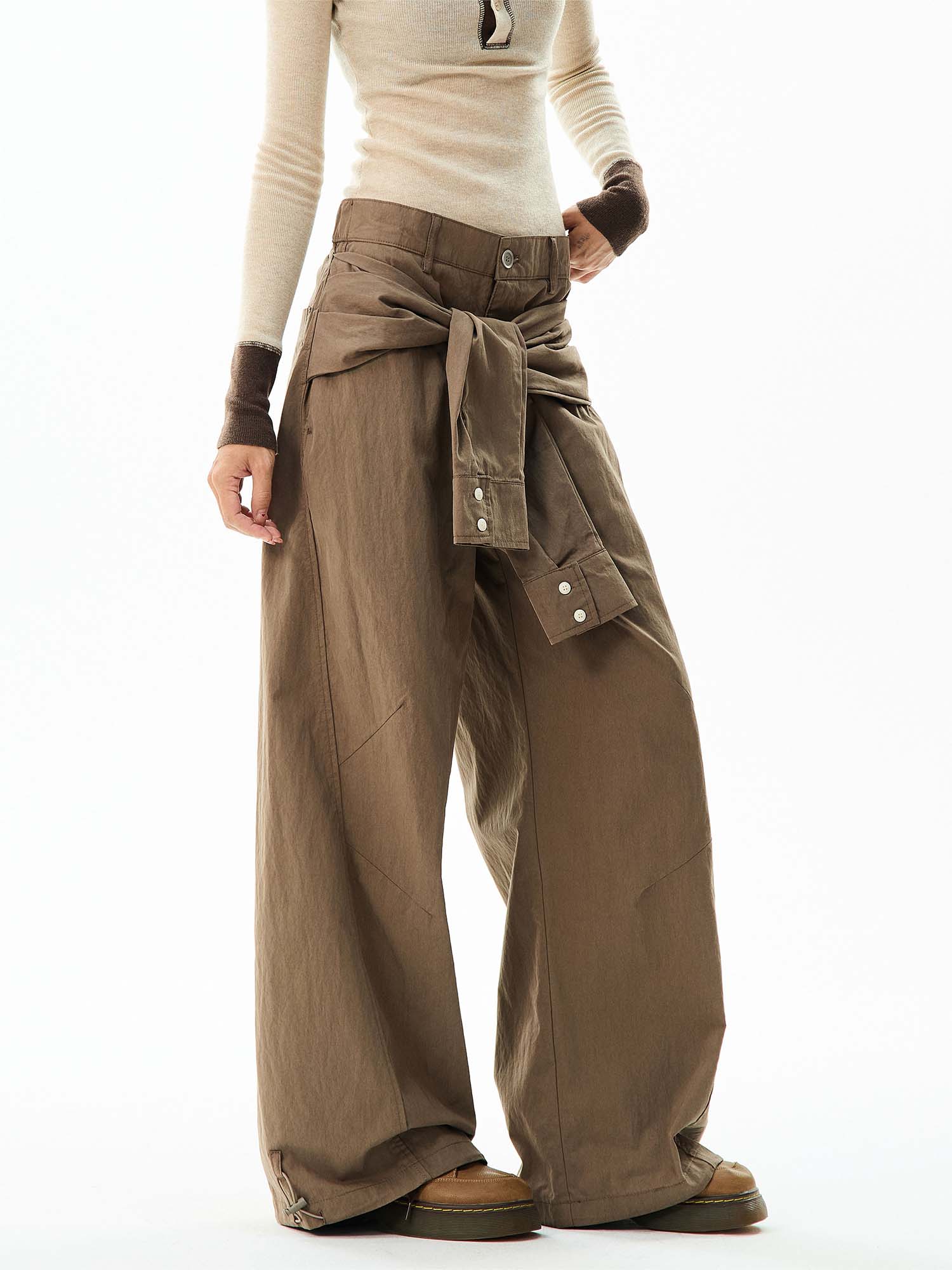 Wide-Leg Cargo Pants with Wraparound Belt Detail - Image 15