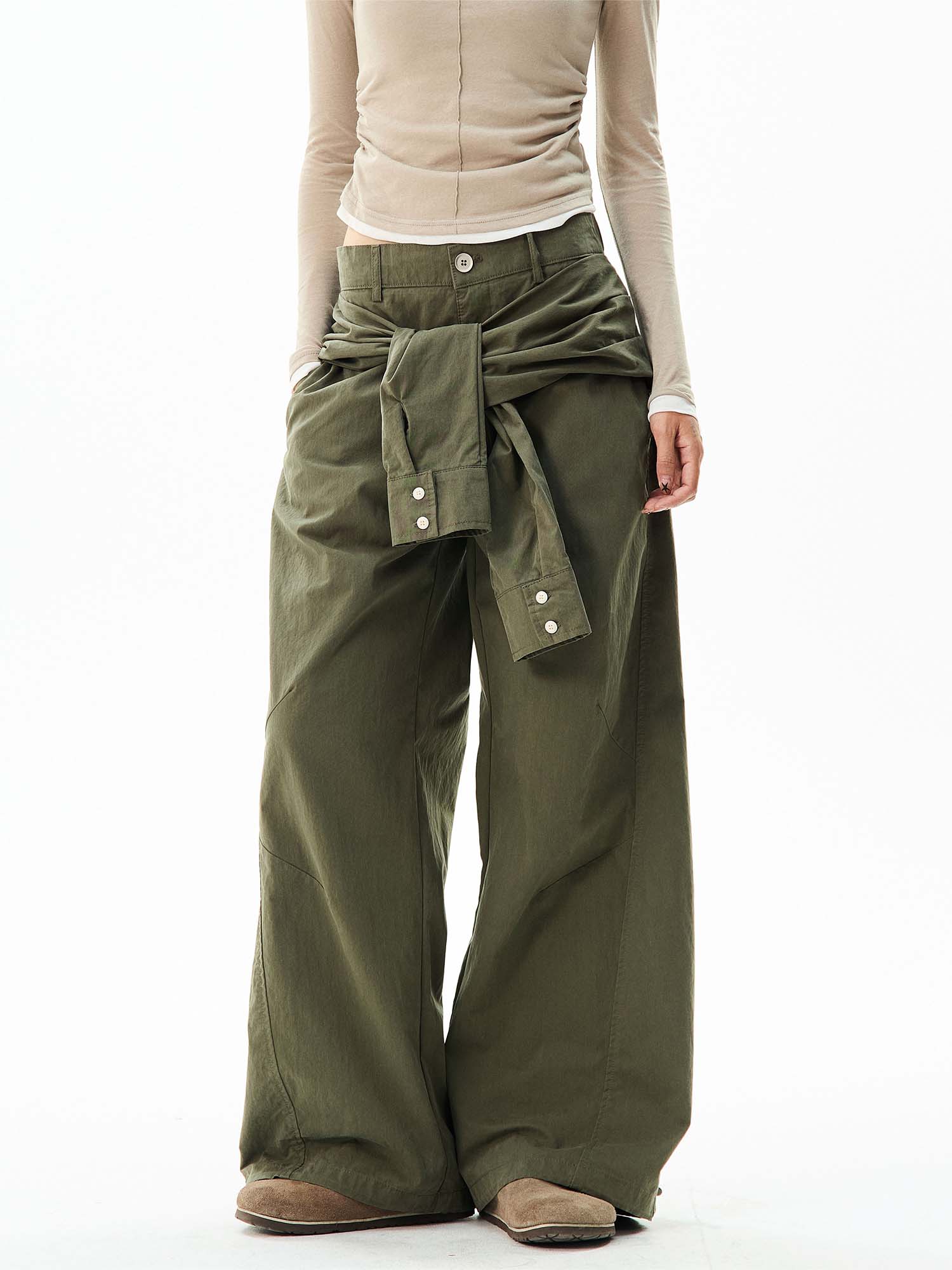 Wide-Leg Cargo Pants with Wraparound Belt Detail - Image 2