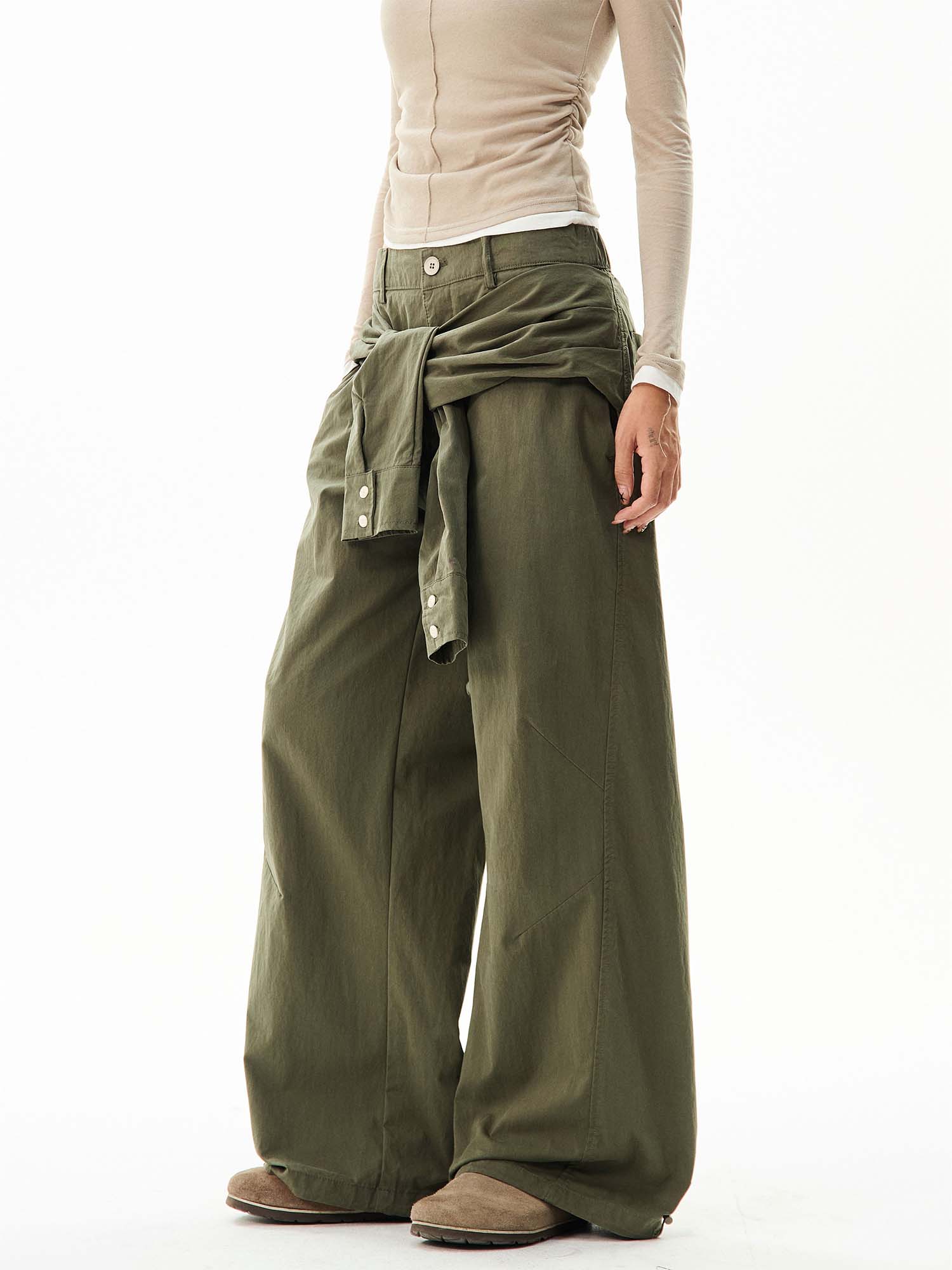Wide-Leg Cargo Pants with Wraparound Belt Detail - Image 3