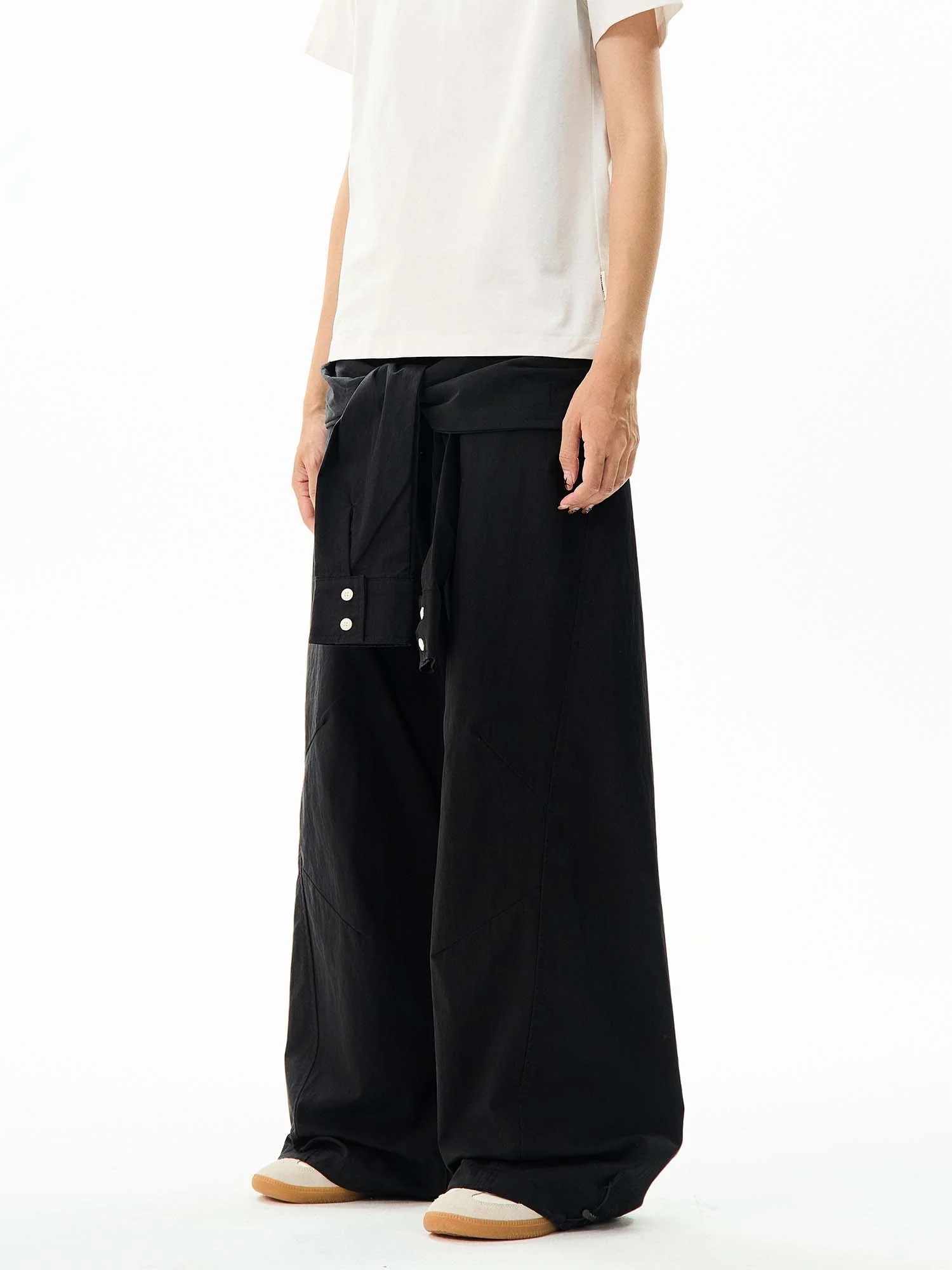 Wide-Leg Cargo Pants with Wraparound Belt Detail - Image 8