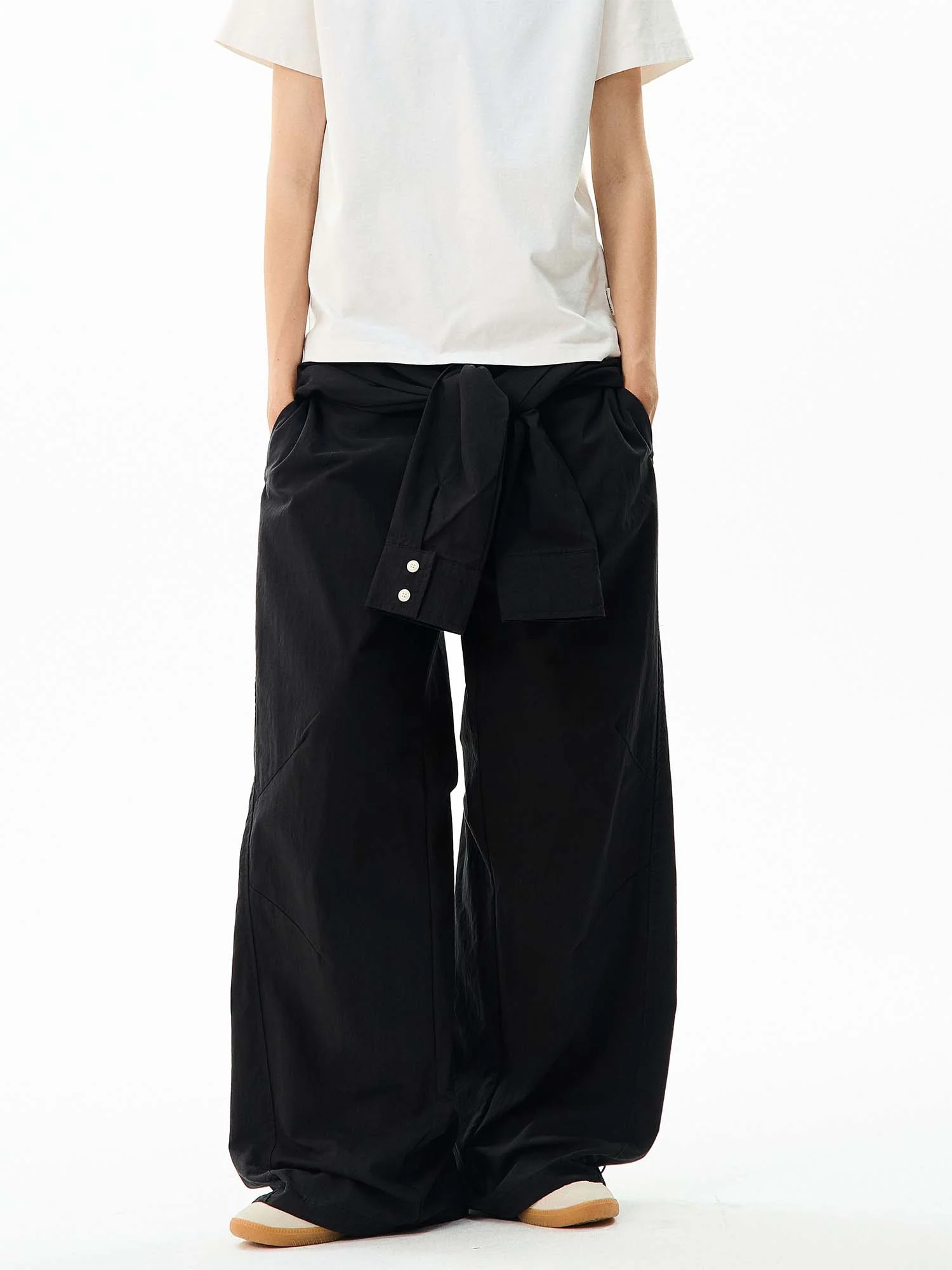 Wide-Leg Cargo Pants with Wraparound Belt Detail - Image 9