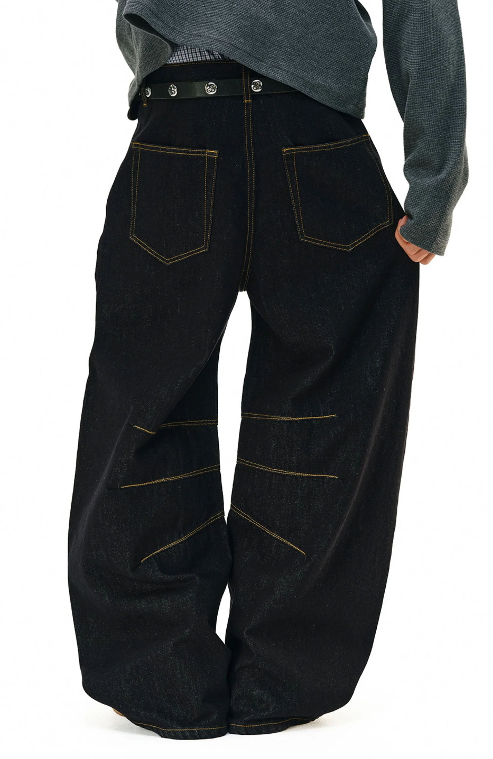 Wide Leg Contrast Stitch Detail Denim Jeans - Image 12