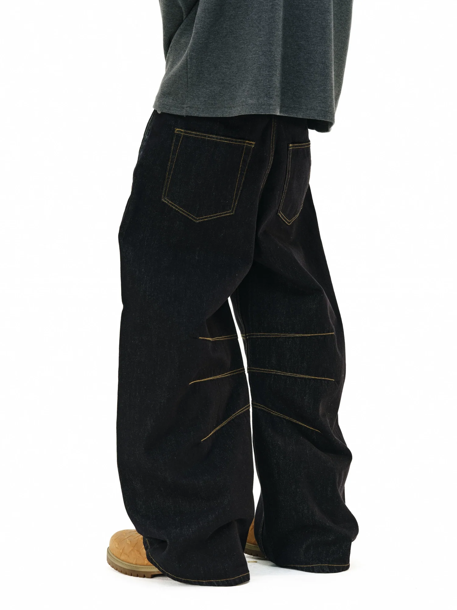 Wide Leg Contrast Stitch Detail Denim Jeans - Image 2