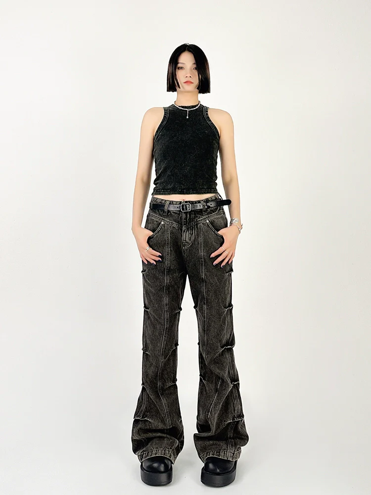 Wide Leg Denim Jeans with Contrast Stitching - Image 7