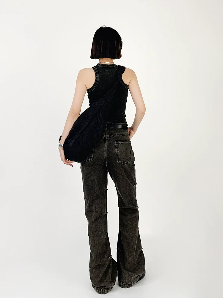 Wide Leg Denim Jeans with Contrast Stitching - Image 9