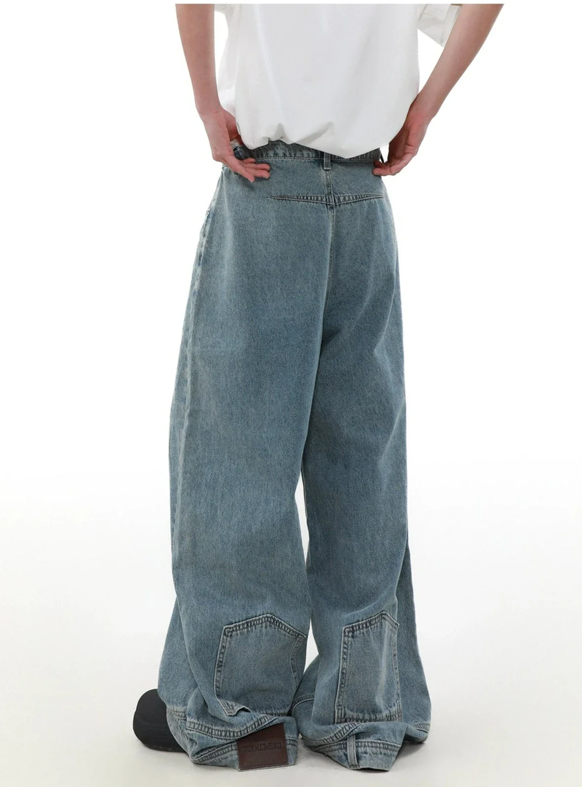 Wide Leg Denim Upside-Down Effect Jeans with Contrast Stitching - Image 8