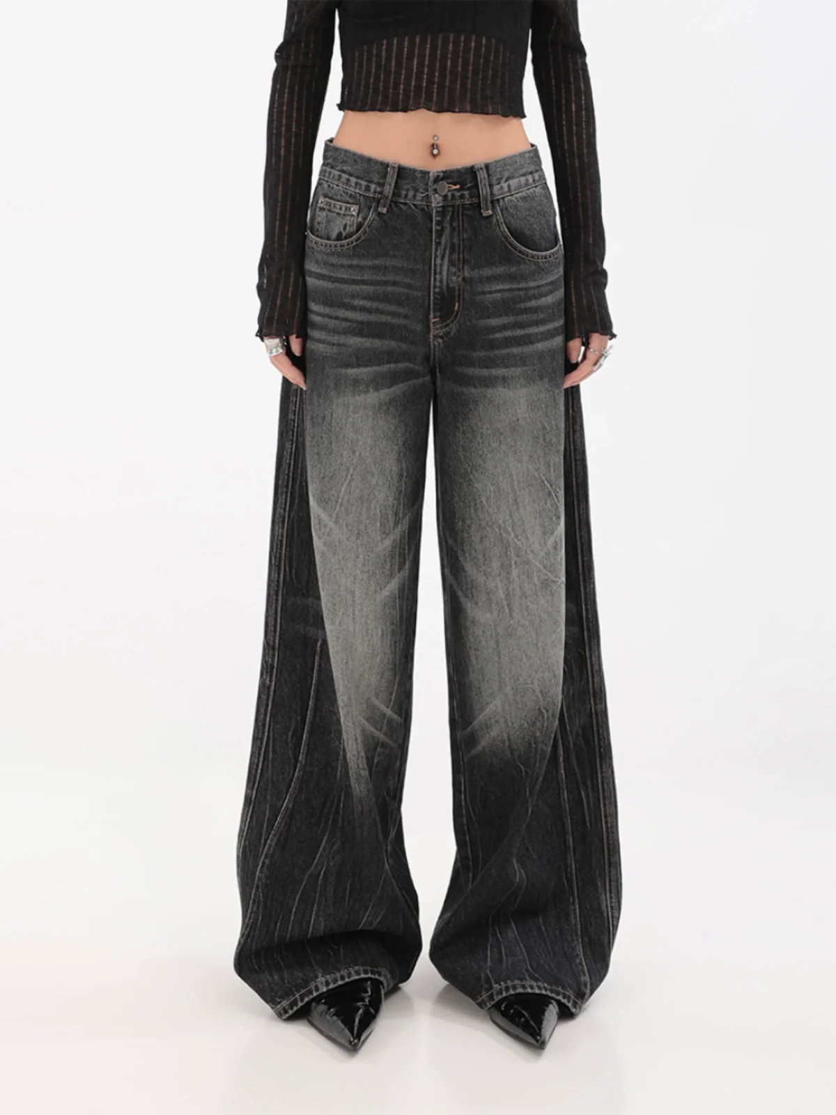 Wide-Leg Denim Vintage Wash Jeans - Image 10