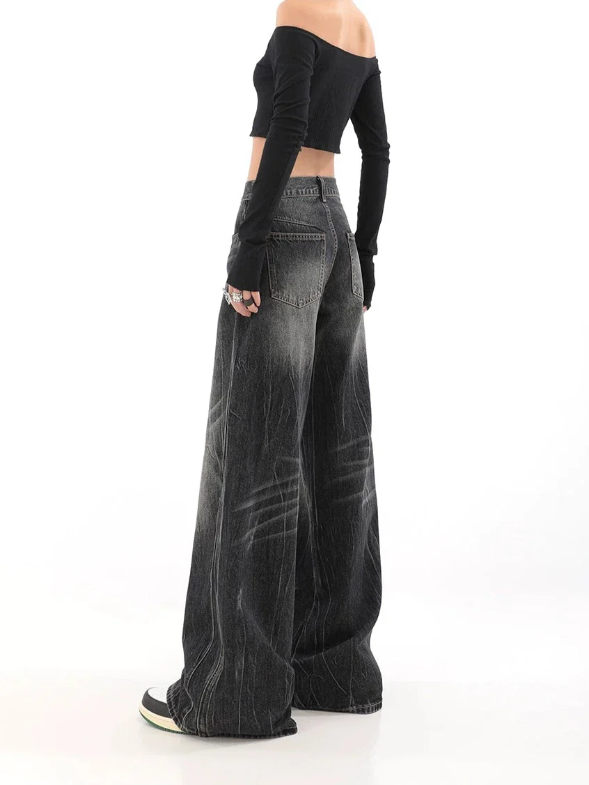Wide-Leg Denim Vintage Wash Jeans - Image 11