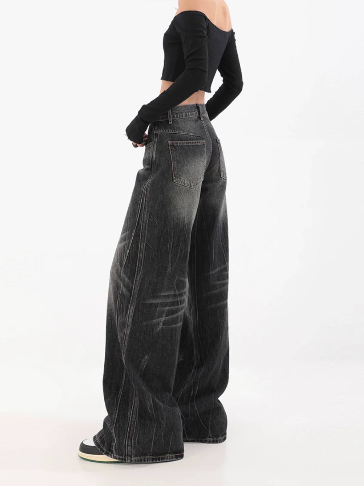 Wide-Leg Denim Vintage Wash Jeans - Image 14