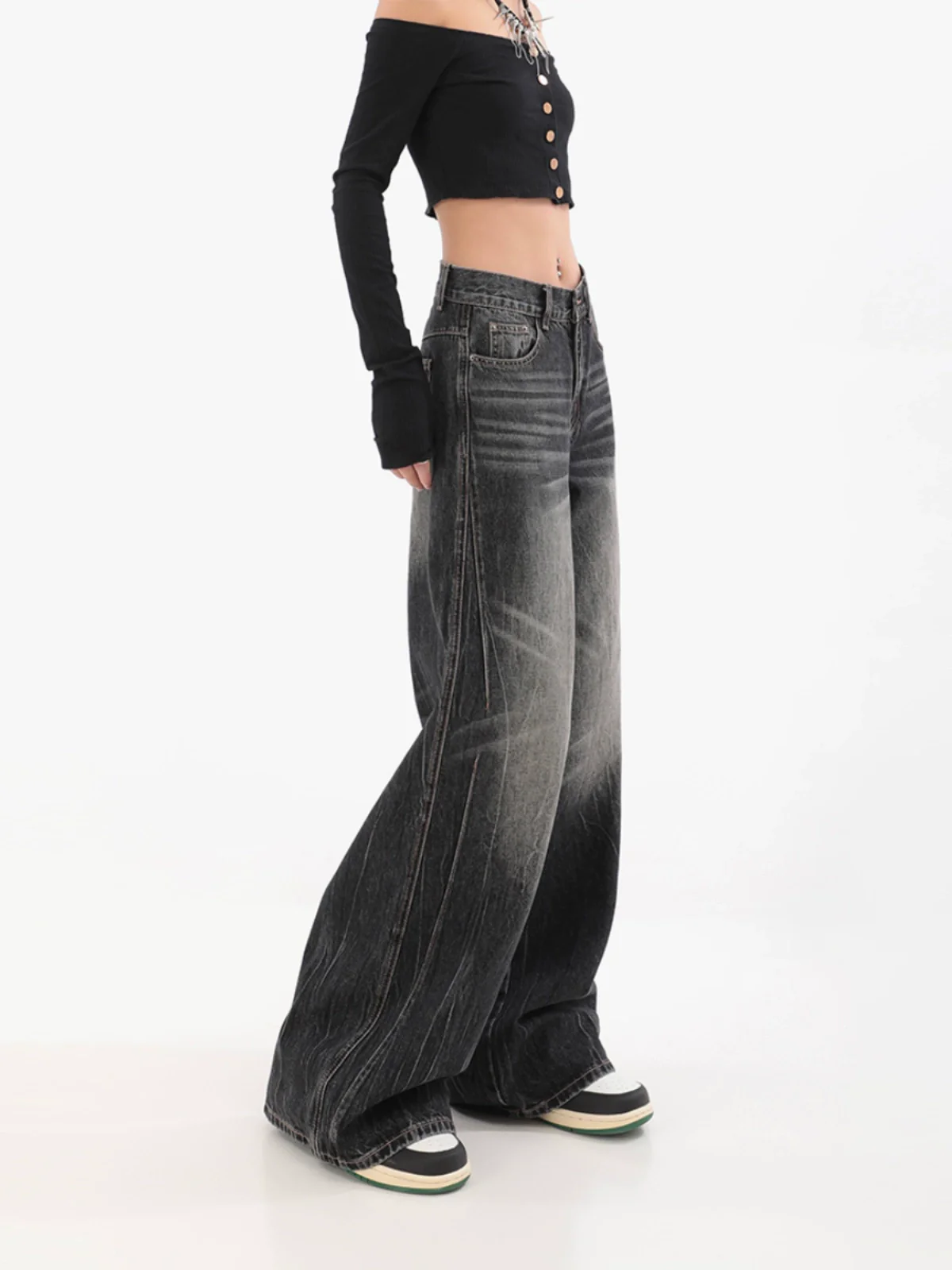 Wide-Leg Denim Vintage Wash Jeans - Image 15