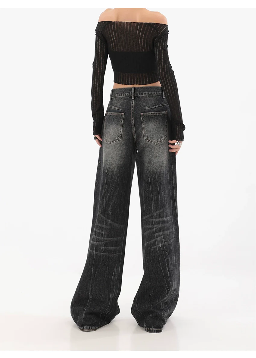 Wide-Leg Denim Vintage Wash Jeans - Image 3