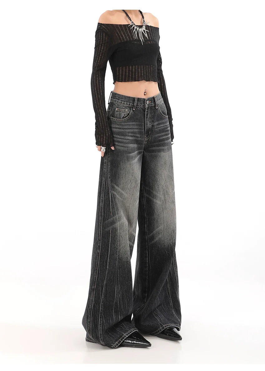 Wide-Leg Denim Vintage Wash Jeans - Image 5