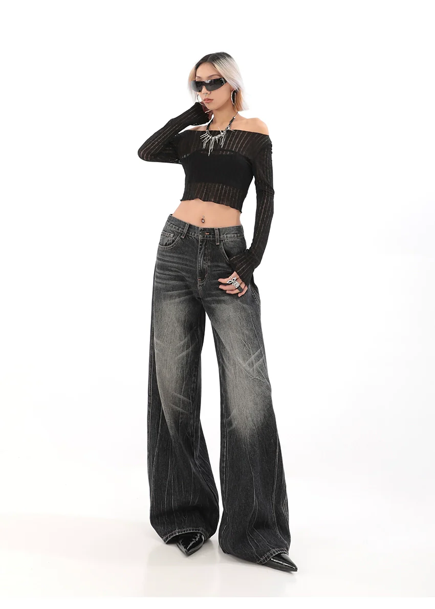 Wide-Leg Denim Vintage Wash Jeans - Image 7