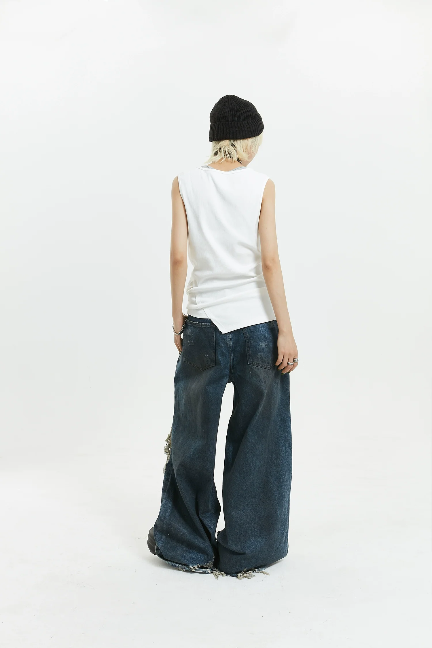 Wide-Leg Distressed Knee-Blown Denim Jeans - Image 3