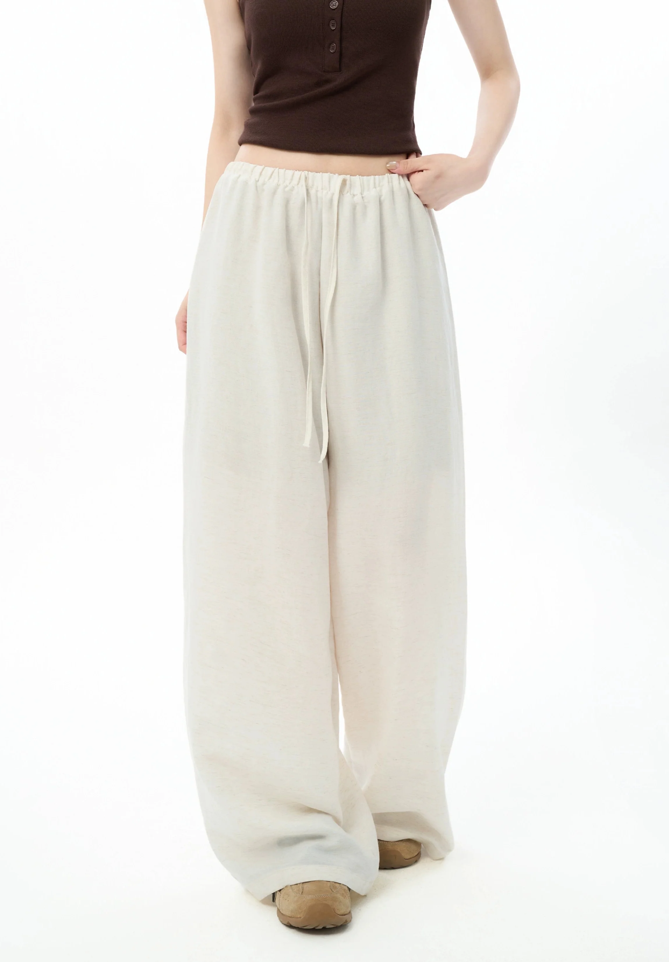Wide Leg Drawstring Wide Leg Pants with Elastic Waist - Image 3