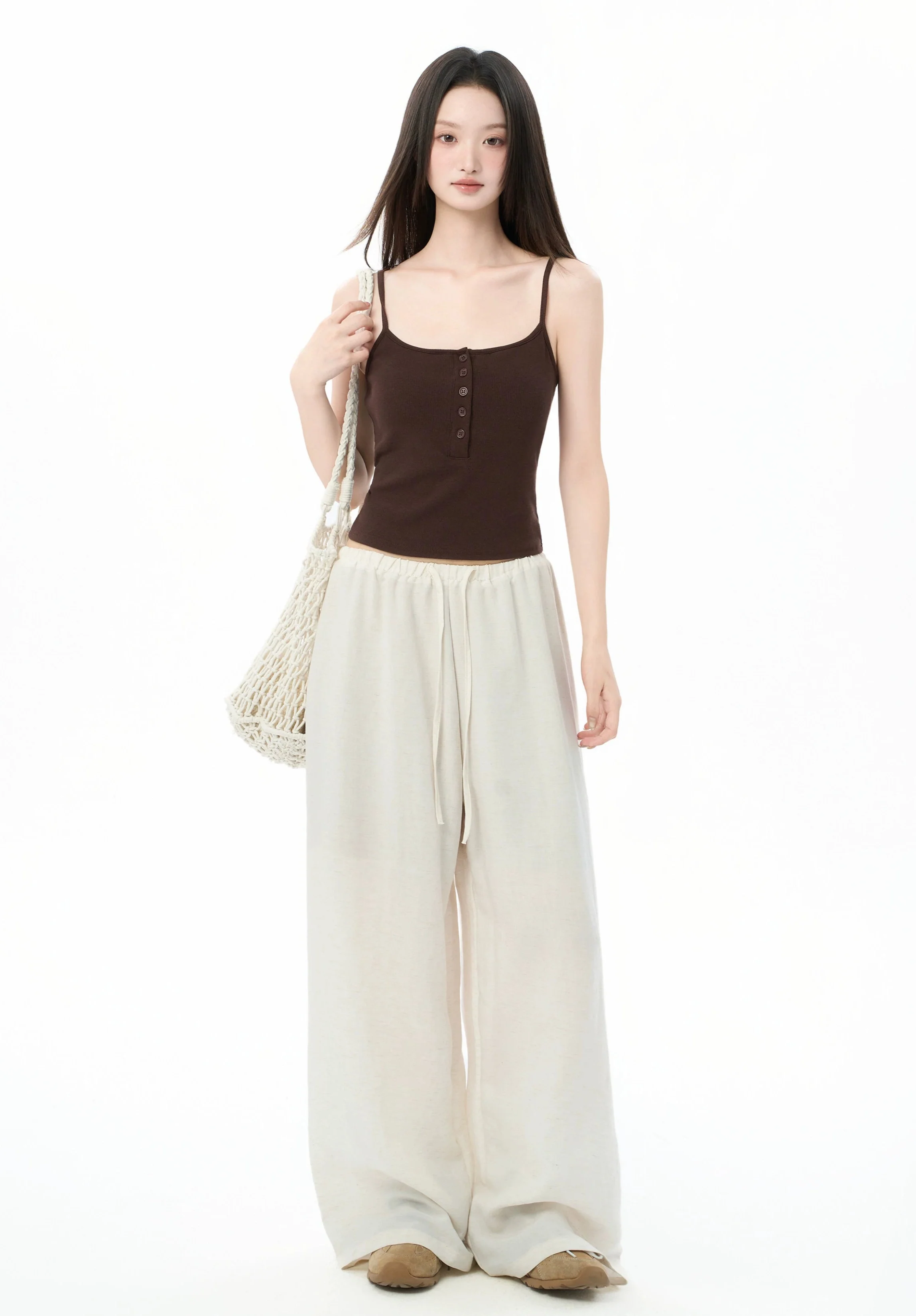 Wide Leg Drawstring Wide Leg Pants with Elastic Waist - Image 4