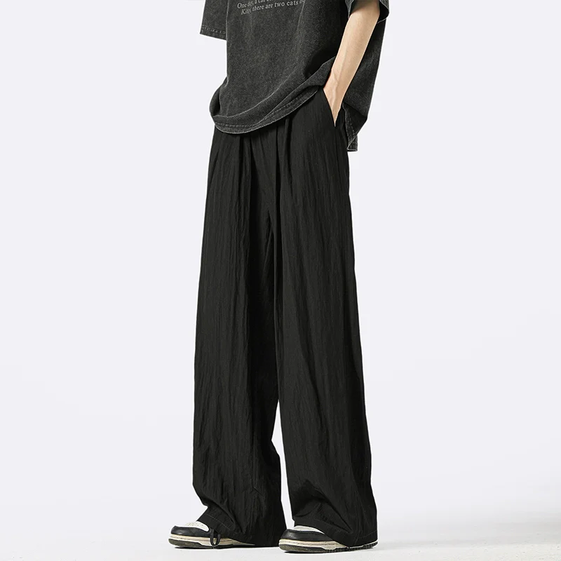 Wide-Leg Elastic Waist Pleated Trousers - Image 3