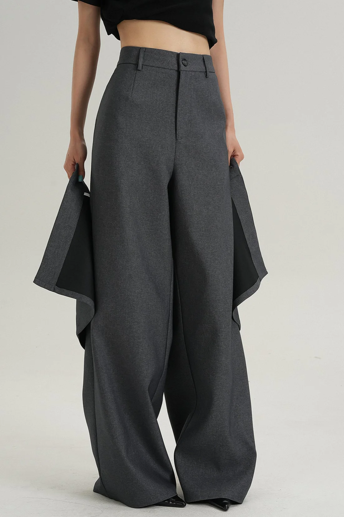 Wide Leg Layered Overlap Waist Trousers - Image 10