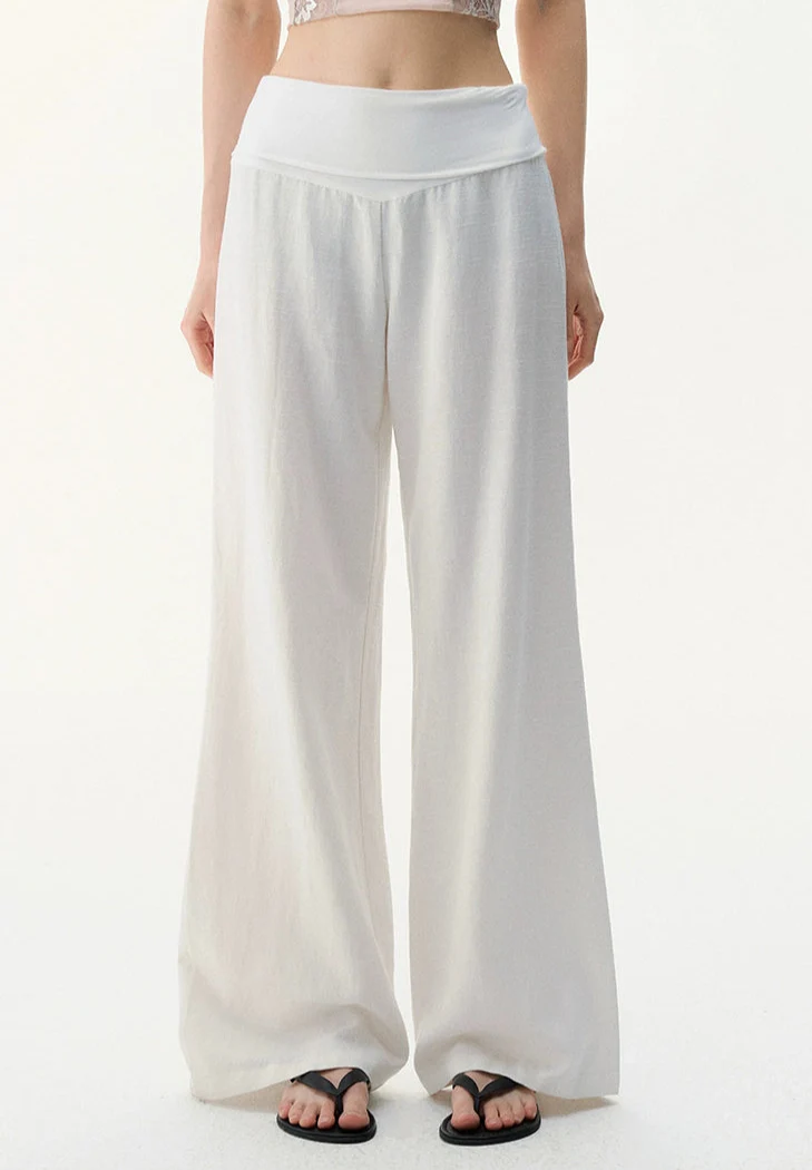 Wide Leg Lightweight Drape Pants with Folded Waistband