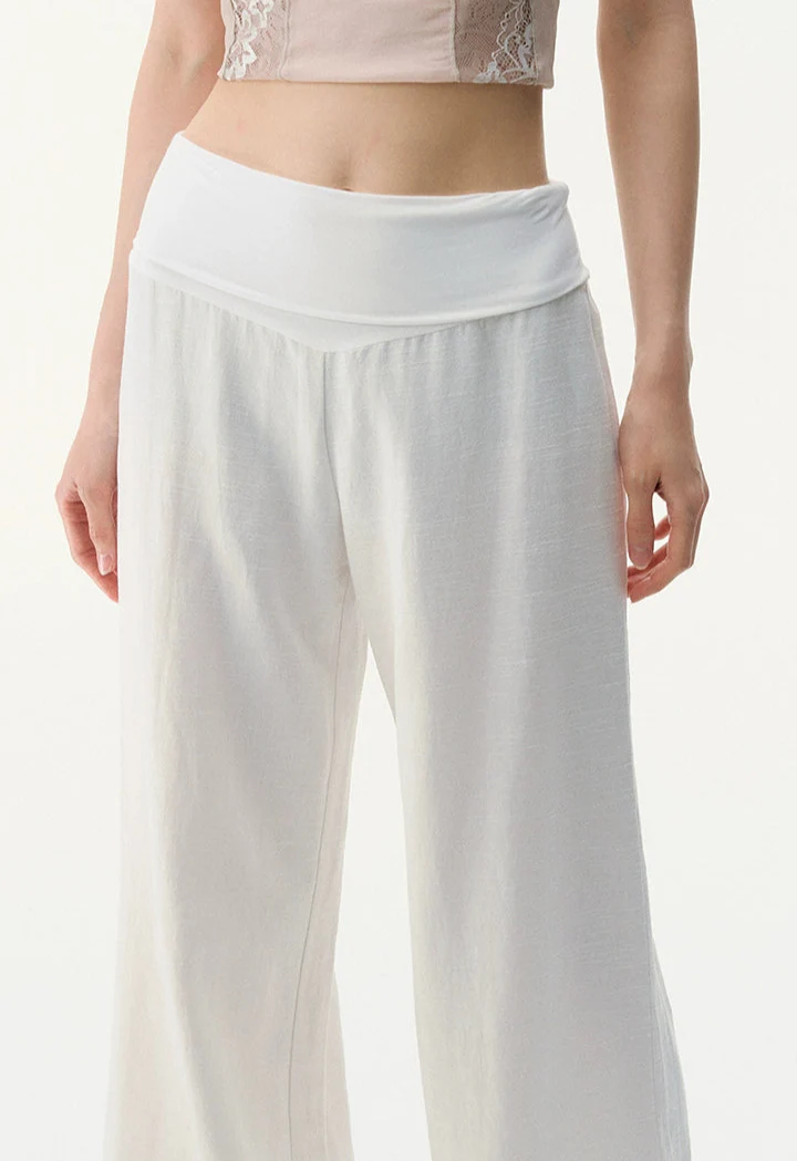 Wide Leg Lightweight Drape Pants with Folded Waistband - Image 2