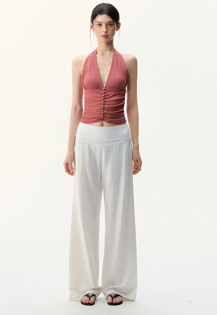 Wide Leg Lightweight Drape Pants with Folded Waistband - Image 5