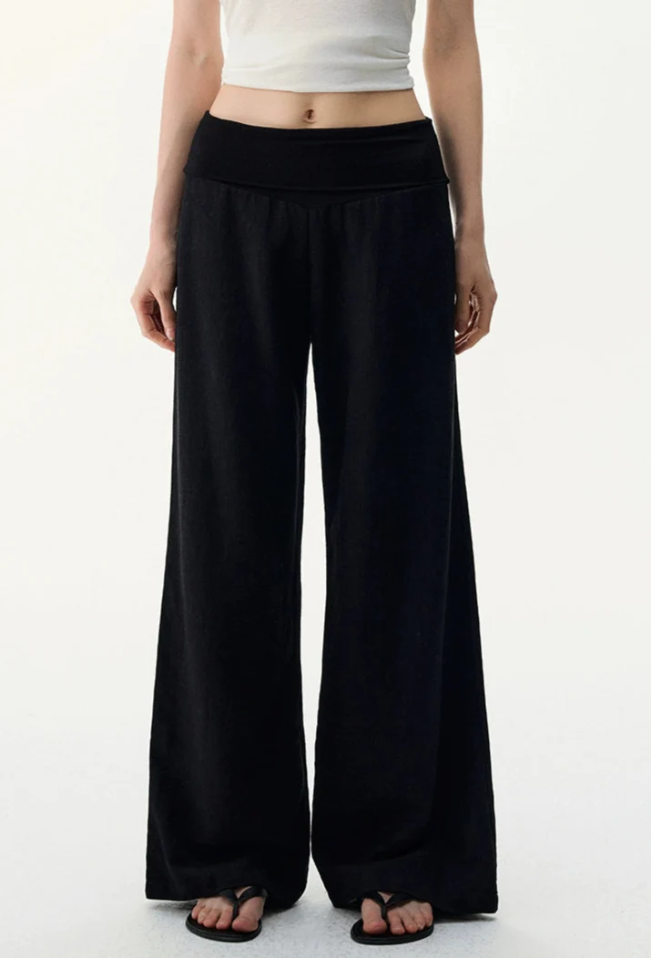 Wide Leg Lightweight Drape Pants with Folded Waistband - Image 6