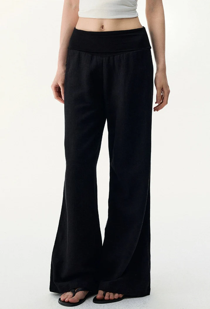 Wide Leg Lightweight Drape Pants with Folded Waistband - Image 8