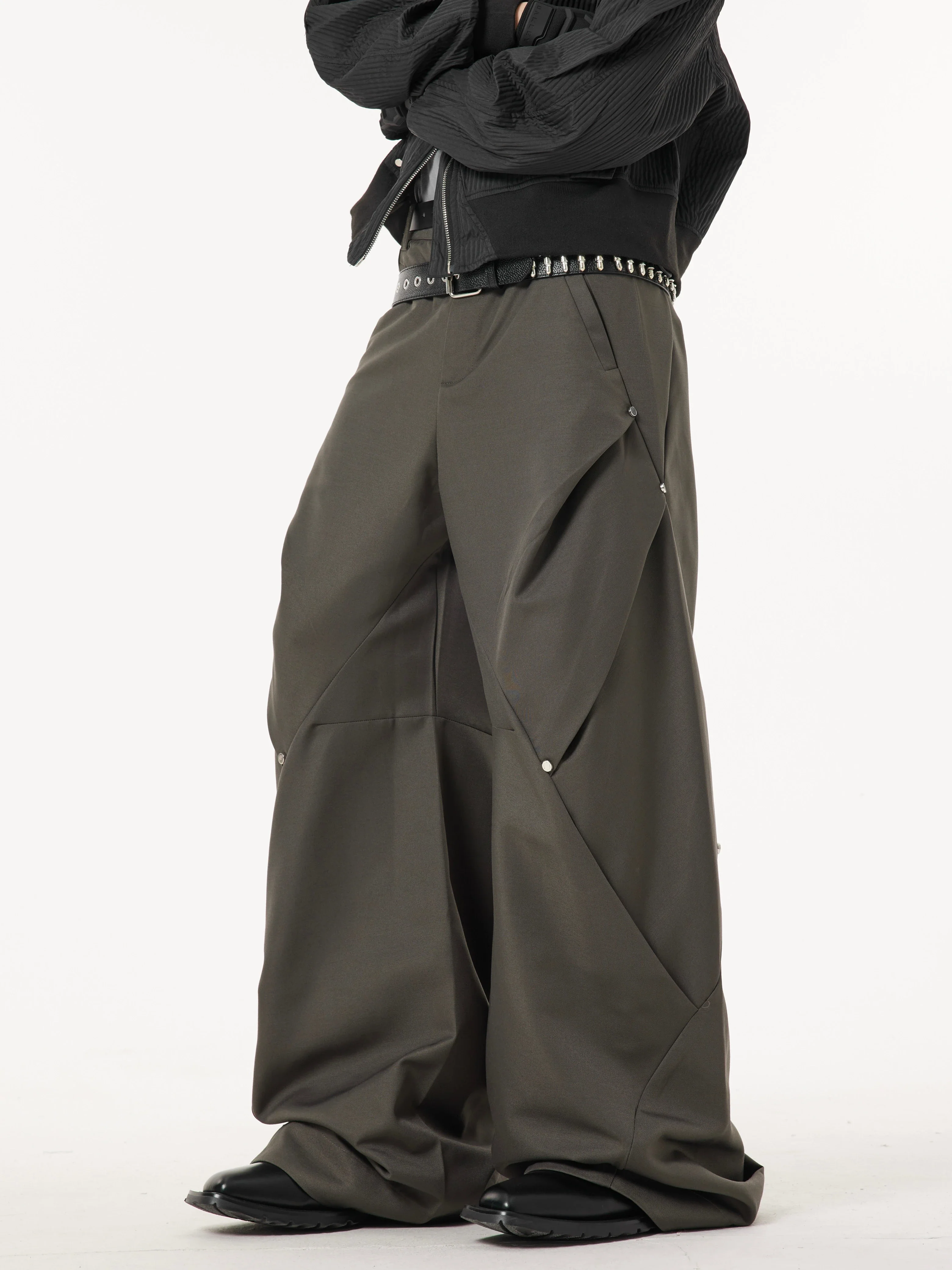 Wide Leg Paneled Pants with Button Detail - Image 13